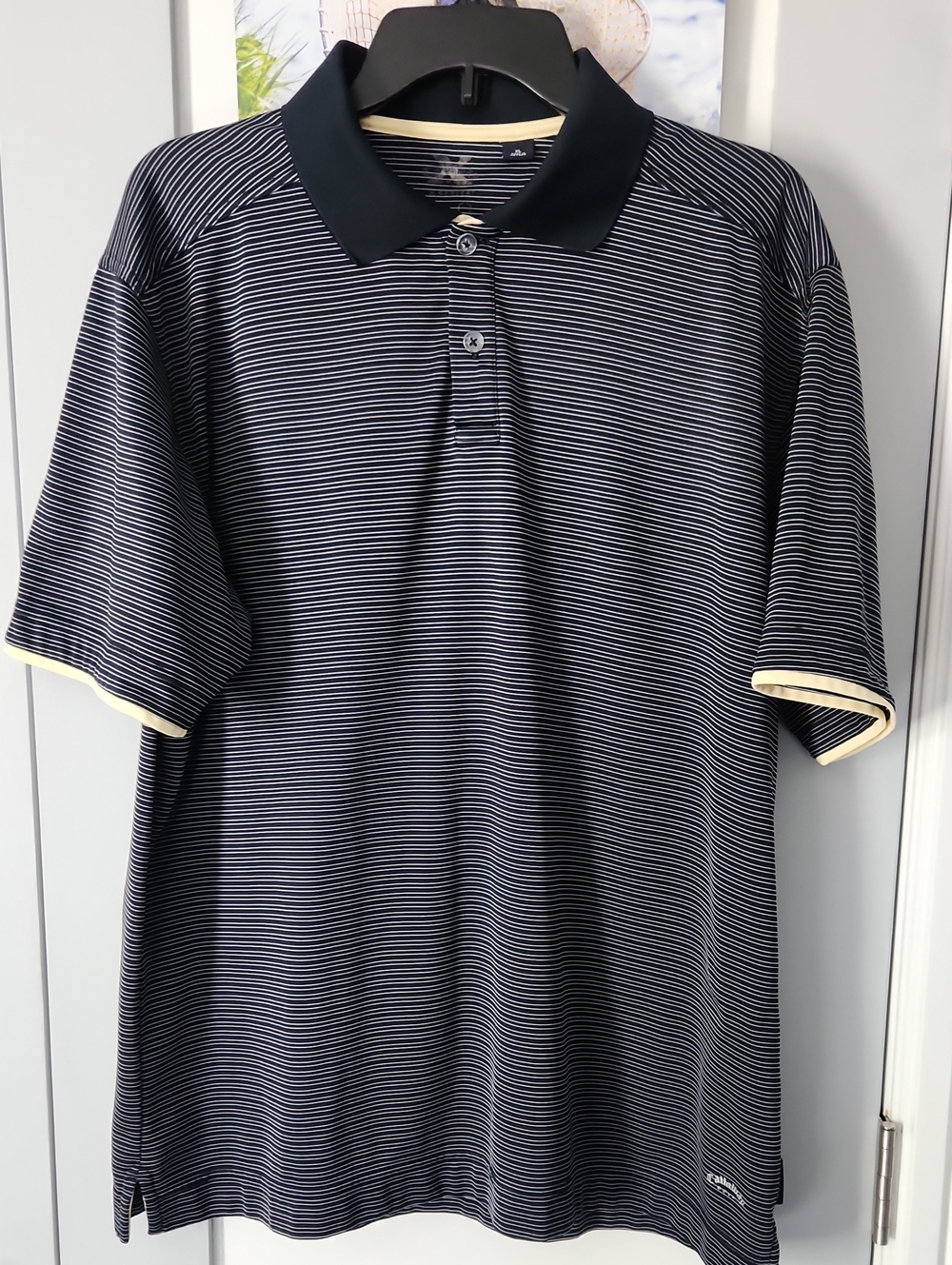 Callaway Golf Men's Navy Striped Polo Shirt with Contrast Collar